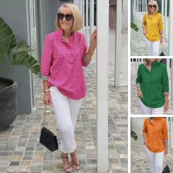 【Bestseller】 3/4-Arm-Shirt mit bedrucktem Stehkragen