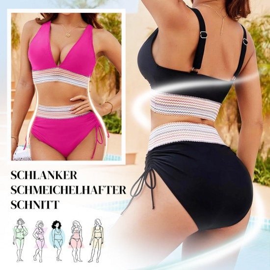 historischer TiefstpreisPatchwork-Bikini mit V-Ausschnitt, 2-teiliges Set