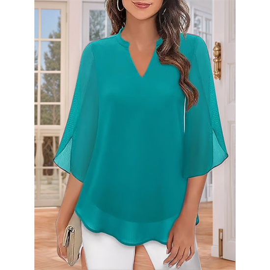 LETZTER TAGSVERKAUF 50 % RABATTChiffonhemd mit V-Ausschnitt