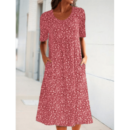 2024 Neujahrs-Hot Sale Lssiges Damen Blumenkleid mit Rundhalsausschnitt (8 Farben mit Taschen)