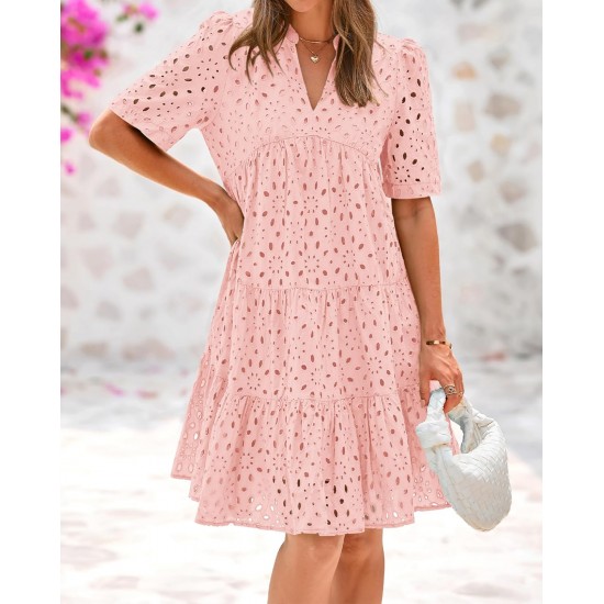 2025 Heier Verkauf - Elegantes, lssiges Minikleid mit ausgehhlter Spitze und Rüschen für Damen