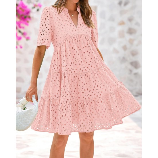 2025 Heier Verkauf - Elegantes, lssiges Minikleid mit ausgehhlter Spitze und Rüschen für Damen