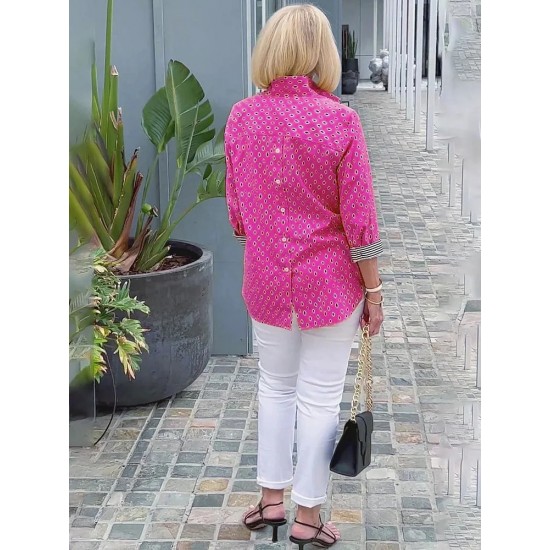 【Bestseller】 3/4-Arm-Shirt mit bedrucktem Stehkragen