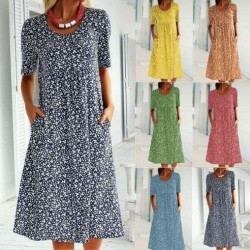 2024 Neujahrs-Hot Sale Lssiges Damen Blumenkleid mit Rundhalsausschnitt (8 Farben mit Taschen)