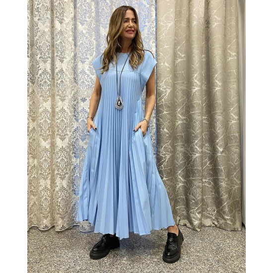 HOT SALESleeveless pleated simple solid colour dress