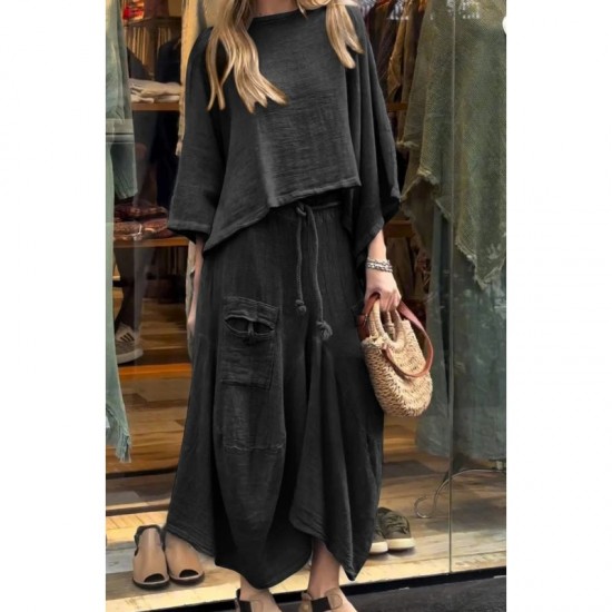 Lssiger zweiteiliger Anzug aus Oberteil mit Rundhalsausschnitt und locker sitzendem Rock für Damen