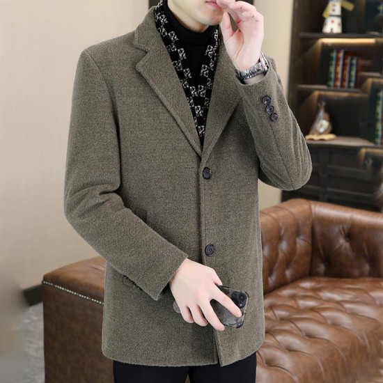 Kostenloser Versand Stilvolle Winterjacke aus Tweed mit Revers und weiem Entendaunenfutter für Herren