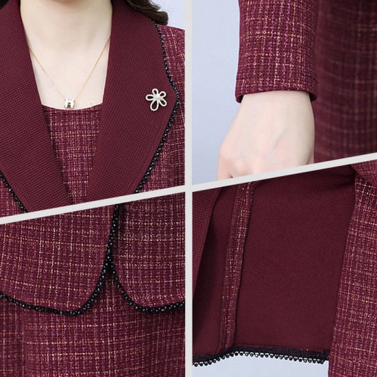 Damen Fake Zweiteiler mit Revers Anzug Kleid