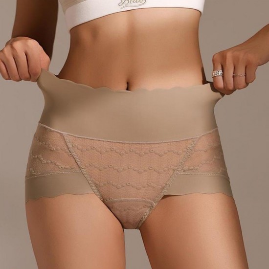Kaufe 1, bekomme 2 gratisBequeme atmungsaktive nahtlose Spitzen-Slips mit hoher Taille