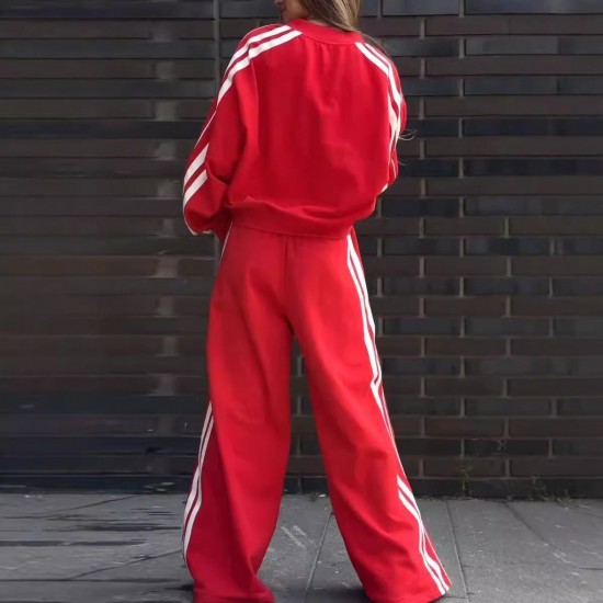 2-teiliges Set: Sweatshirt mit V-Ausschnitt und Hose mit weitem Bein