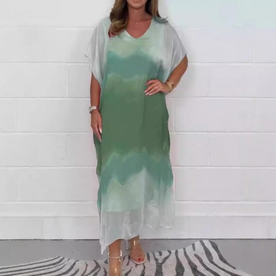  Bequemes, lssiges Chiffon-Dip-Dye-Kleid für Damen