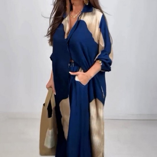 Set aus langem Hemd mit durchgehender Knopfleiste und Hose mit Kordelzug