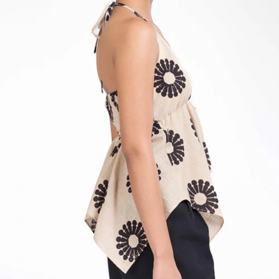 Halter V-Neck Floral Irregular Hem Top（Je mehr Sie kaufen, desto hher der Rabatt）