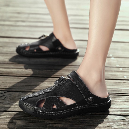 Handgefertigt aus echtem LederLssige Sandalen mit umklappbarem Fersenriemen für Herren